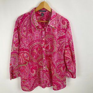 Lauren Ralph Lauren Button Up Pink Paisley Top